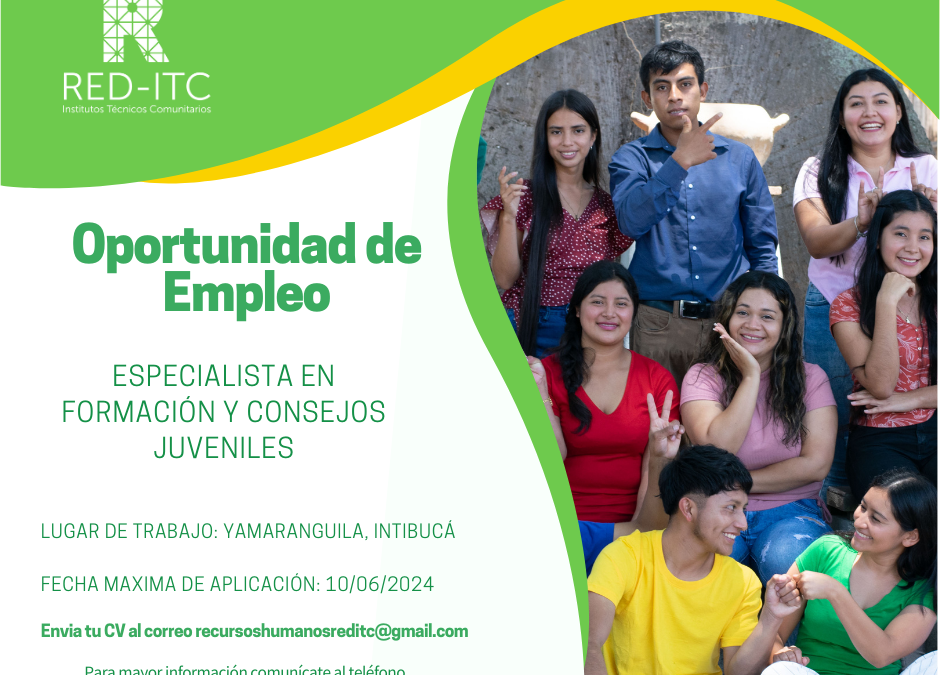 Oportunidad de Empleo – Especialista en Formación y Consejos Juveniles